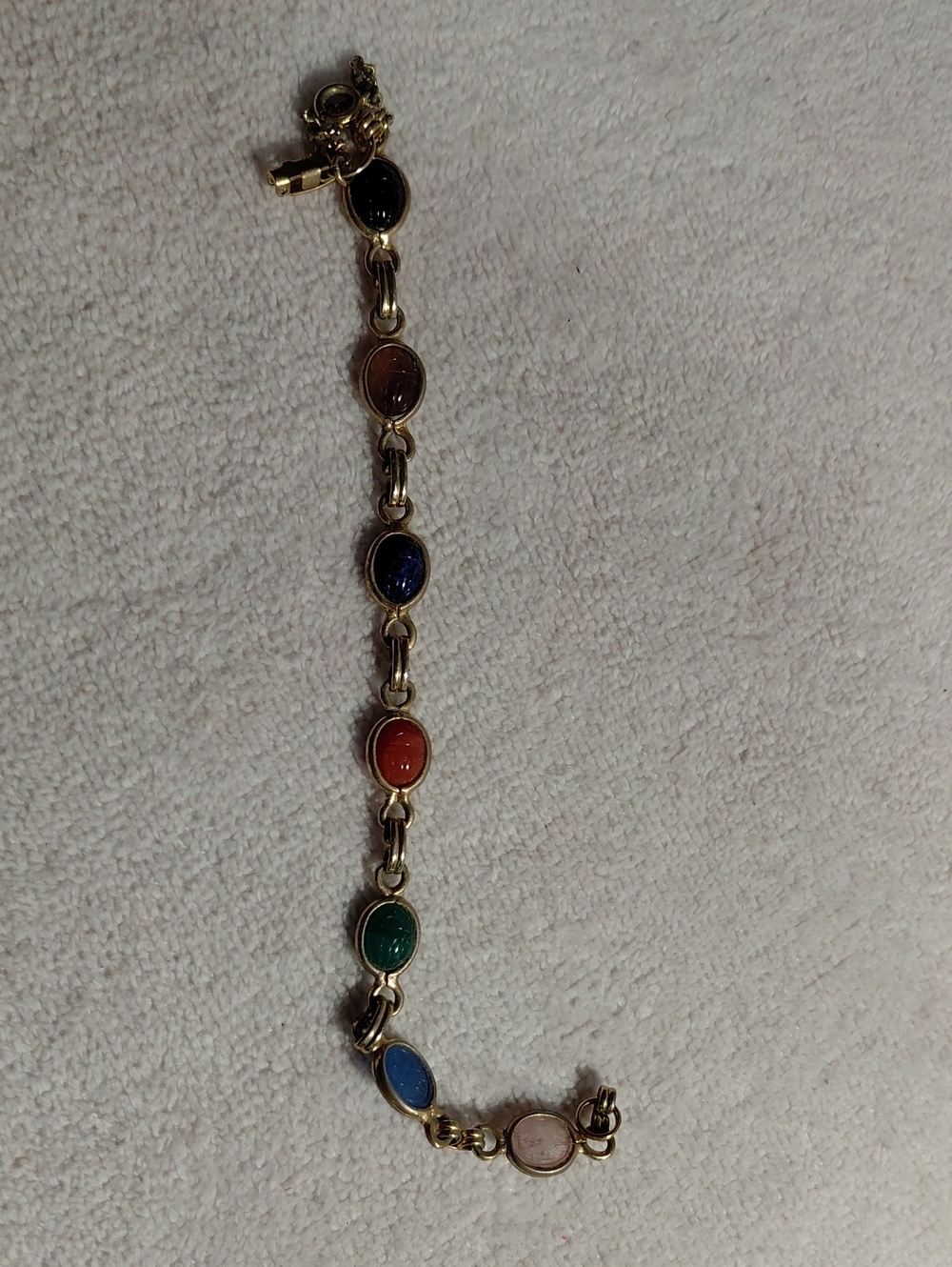 Vintage Multicolor Oval Stone Link Bracelet - Gold Tone